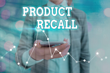 Text sign showing Product Recall. Business photo text request to return the possible product issues...
