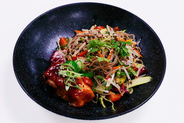 japanese soba noodle salad with teriyaki salmon