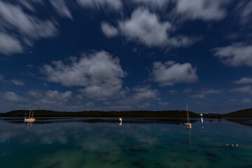 Harbour starry night landscape in Tonga.