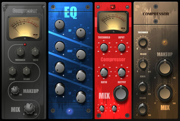 Realistic virtual equalizers and compressors for a recording studio. vector.