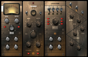 Realistic virtual equalizers and compressors for a recording studio. vector. - 355977196