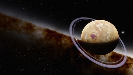 beautiful alien planet in far space, realistic exoplanet, planet suitable for colonization, planet similar to Earth, detailed planet surface 3D render