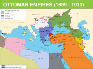 The Ottoman Empire at its greatest extent in. Vector illustration. (1699 - 1913)  - obrazy, fototapety, plakaty