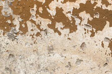 Old house wall falling apart texture background orange brown yellow white grunge space for text