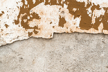 Old house wall falling apart texture background orange brown yellow white grunge space for text