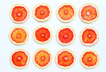 High vitamin C. Juicy grapefruit slices on white