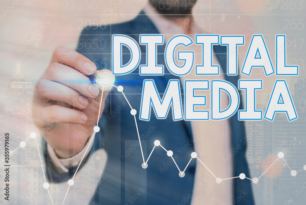 Poster conceptual hand writing showing digital media. concept meaning accessing any digitized content using