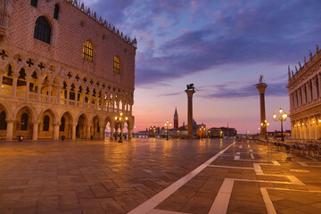 View of piazza San Marco, Doge's Palace (Palazzo Ducale) in Venice, Italy. Architecture and landmark of Venice.
