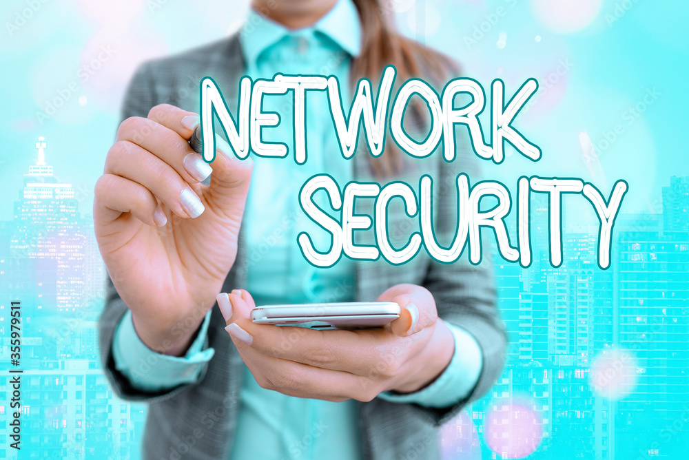Aufkleber text sign showing network security. business photo text practice of securing a computer web from int