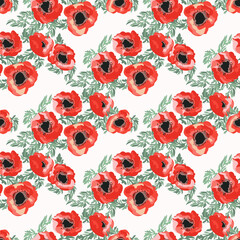 Seamless pattern in small pretty flowers. Poppy bouquets. Rustic style millefleurs. Floral background for textile, wallpaper, pattern fills, covers, surface, print, wrap, scrapbooking, decoupage.