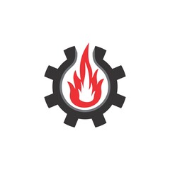 Gear with fire logo design vector