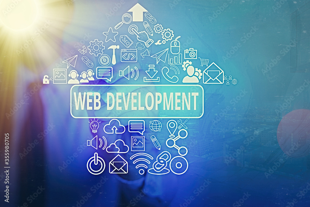 Poster writing note showing web development. business concept for work involved in developing a website for