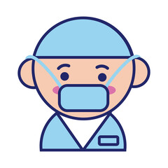 doctor wearing medical mask kawaii line style