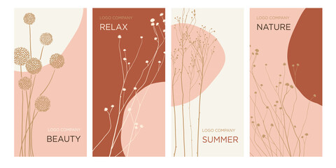 Summer design concept  Templates of banners, packaging, cards for the beauty salon, spa, restaurant, hotel. Vector illustration of wildflowers