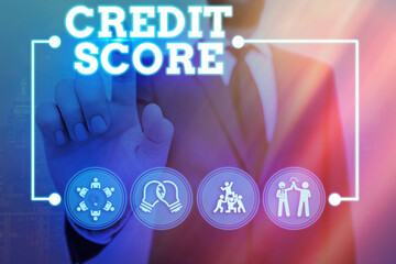 Conceptual hand writing showing Credit Score. Concept meaning numerical expression that indicates...