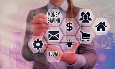 Conceptual hand writing showing Money Saving. Concept meaning investment and deposit in a bank and...