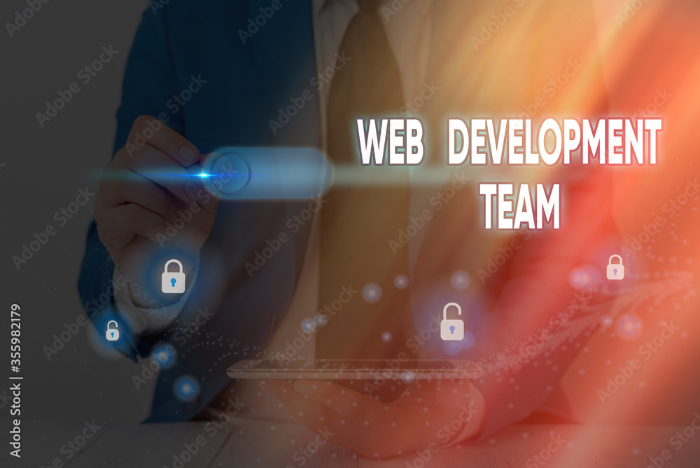 Poster text sign showing web development team. business photo text in control of all the processes througho