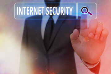 Writing note showing Internet Security. Business concept for process to protect against attacks over the Internet