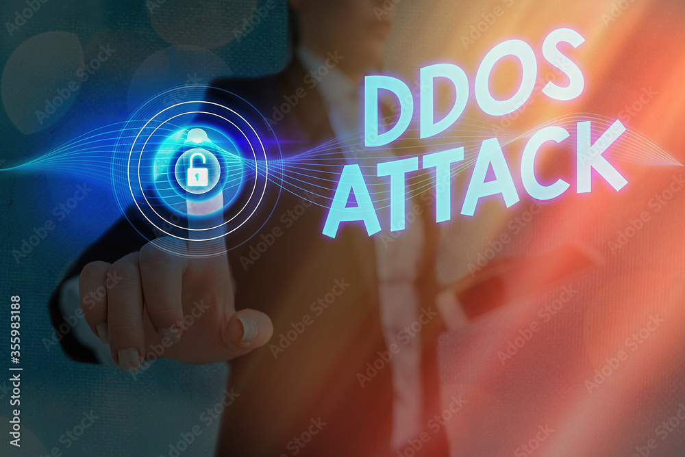 Poster writing note showing ddos attack. business concept for disturbed access to the normal server caused 
