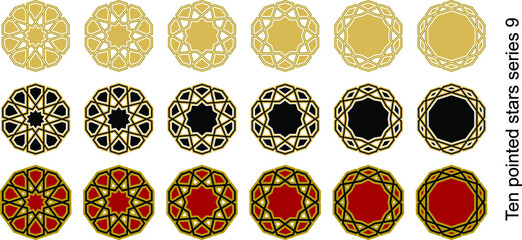 Fototapeta na wymiar islamic geometric pattern, ten pointed stars motifs