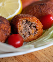 Turkish traditional meat ball macro/ close-up (icli kofte)