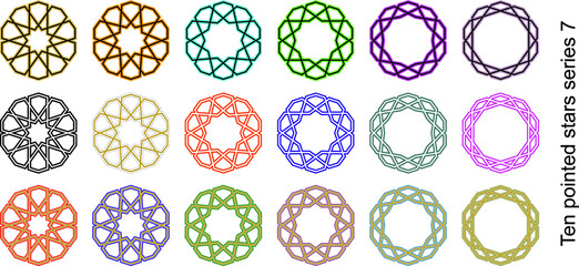 islamic geometric pattern, ten pointed stars motifs