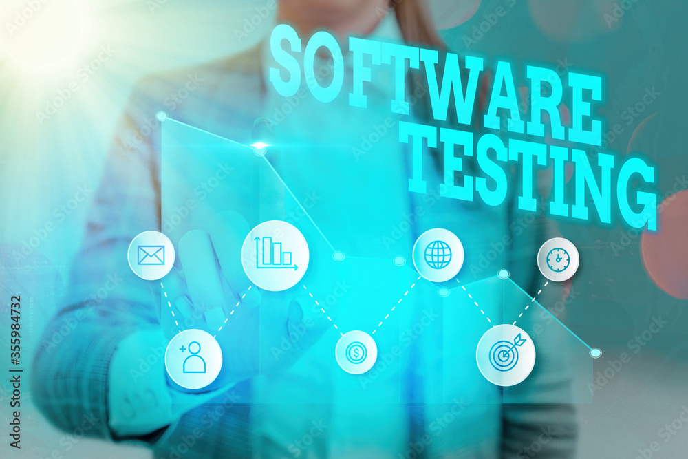 Poster writing note showing software testing. business concept for activity to check whether the results ma