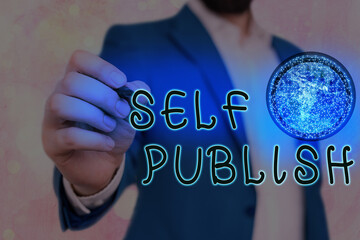 Writing note showing Self Publish. Business concept for Publication Write Journalism Manuscript Article Facts Independent Own Expense Elements of this image furnished by NASA