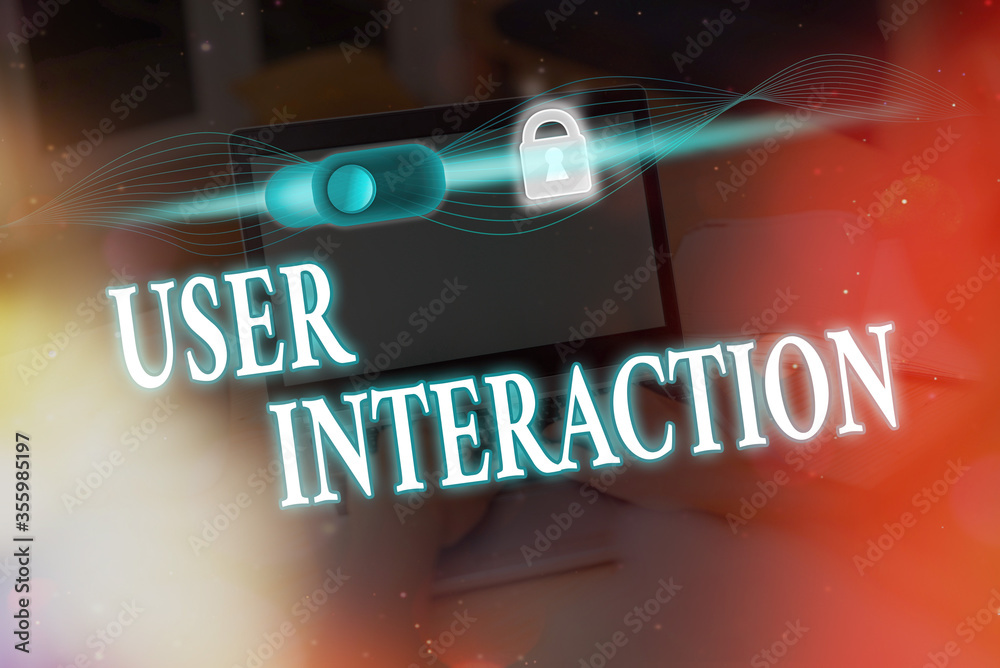 Poster writing note showing user interaction. business concept for how the customer acts on the system and 