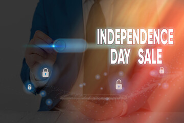 Text sign showing Independence Day Sale. Business photo text Anniversary Bargain Celebration of Freedom of the Republic