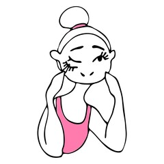 Vector illustration of a girl making eyelashes. Sketch of a woman doing makeup.