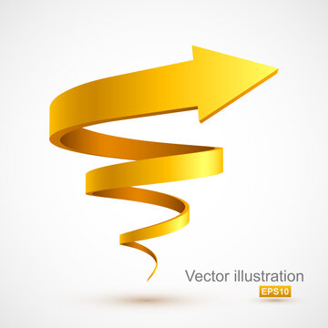 Yellow spiral arrow 3d vector illustration