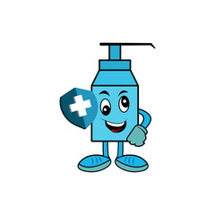 With shield and symbol health, liquid soap mascot Character Cartoon