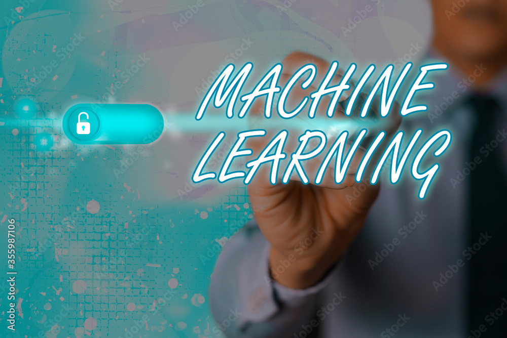Poster writing note showing machine learning. business concept for the concept that a computer can learn ne