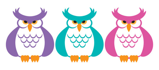 Vector illustration of owls. Set of cartoon owls