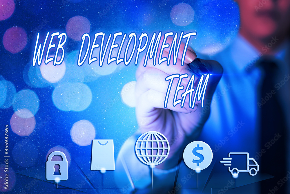 Poster writing note showing web development team. business concept for in control of all the processes thro