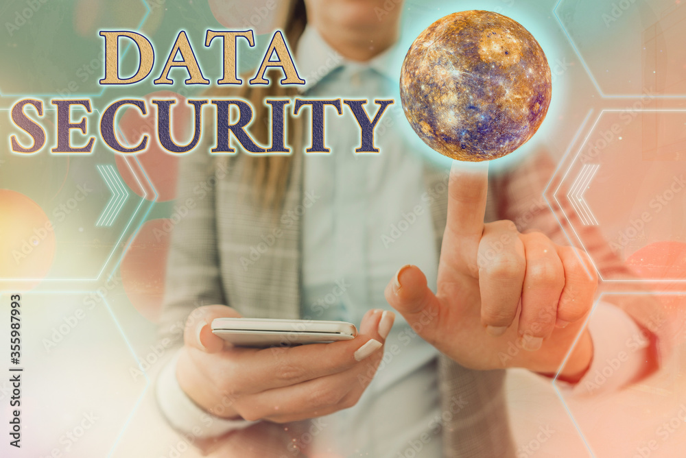 Poster handwriting text data security. conceptual photo protected important an individualal data from unaut