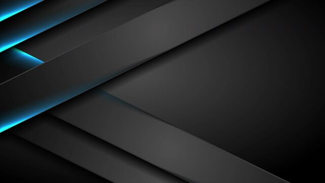 Abstract black stripes with blue neon glowing light motion background. Seamless looping. Video animation Ultra HD 4K 3840x2160