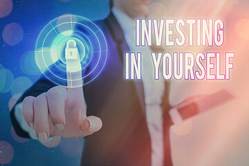 Conceptual hand writing showing Investing In Yourself. Concept meaning Improve your Skills take...