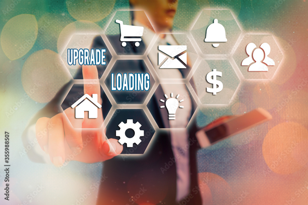 Wall mural word writing text upgrade loading. business photo showcasing advancement of applications to more imp