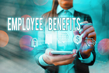 Handwriting text writing Employee Benefits. Conceptual photo form of compensation paid by employers...