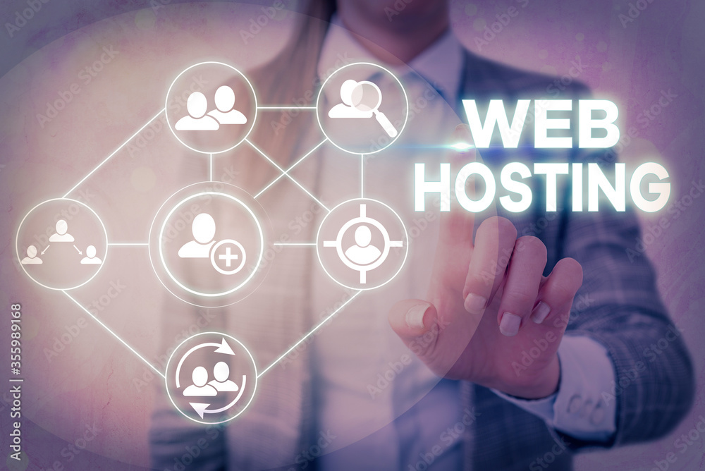 Poster word writing text web hosting. business photo showcasing business allowing access to a server to sto