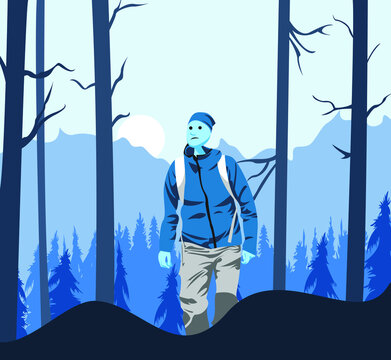 illustration of a man in the forest