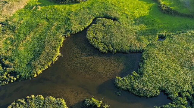 Swampy lake, aerial photography, on a spring day, background image