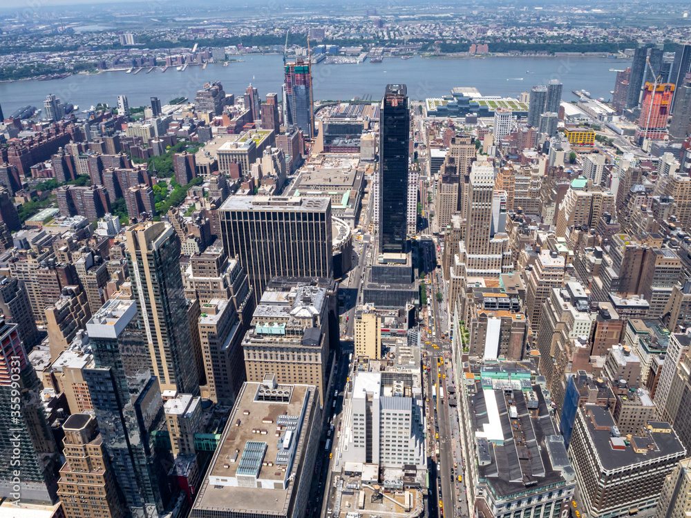 Sticker Manhattan midtown buildings and streets, Hudson River and New Jersey viewed from above