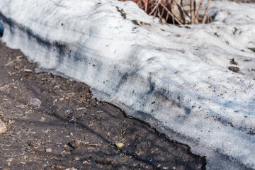 Spring is on the street. Dirty snow. Snow melts. Spring weather.