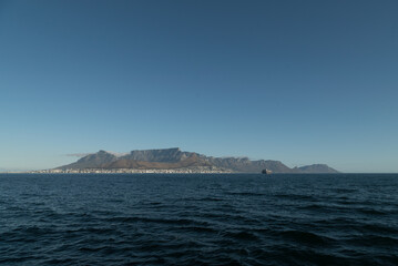 Fototapeta na wymiar View from the sea to the mountains of South Africa.