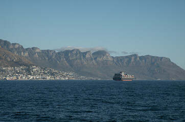 View from the sea to the mountains of South Africa.