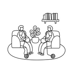 eldery couple embroidering crochet in home activity line style