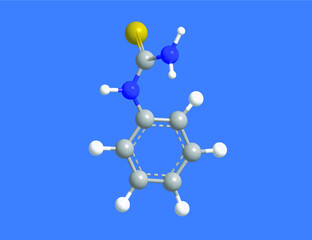 zoom of Phenylthiocarbamide ball and stick molecular model 